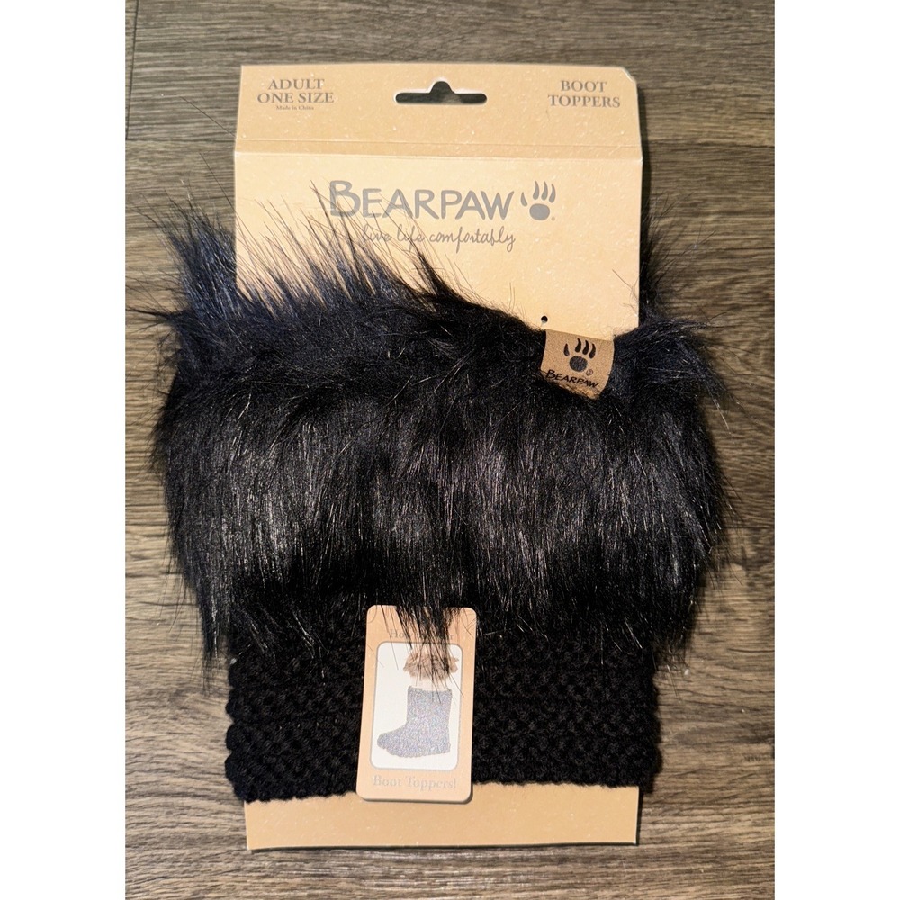 BearPaw Boot Toppers Black Faux Fur Knit Adult One Size NWT Change Up Accessory
